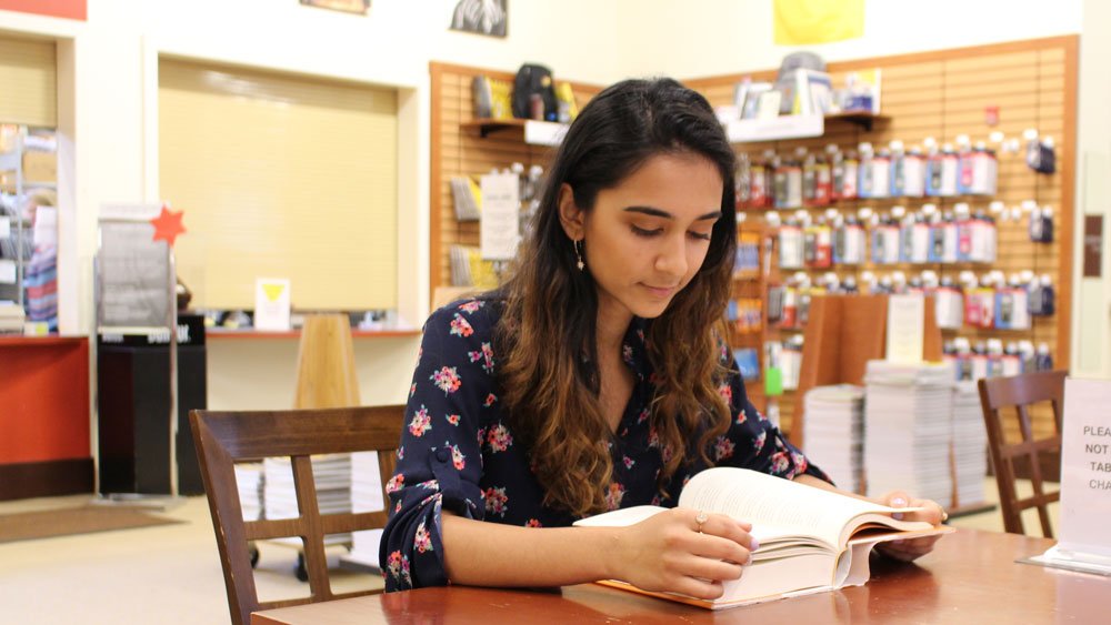A student studies at Rowan Barnes and Noble. 
