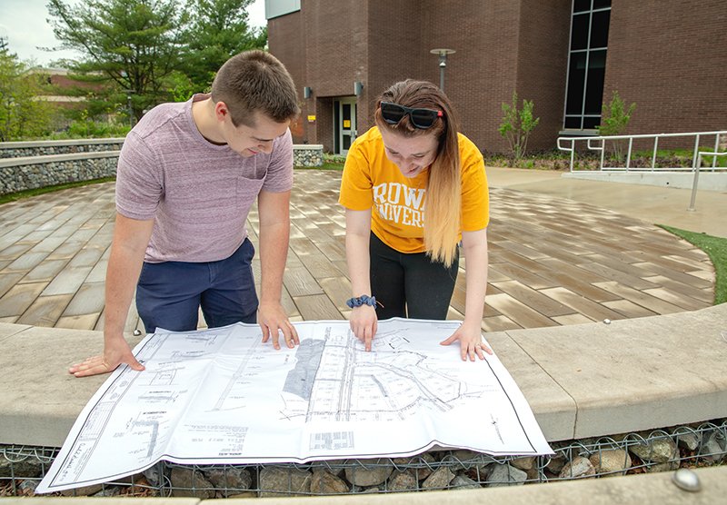 Student using map of campus