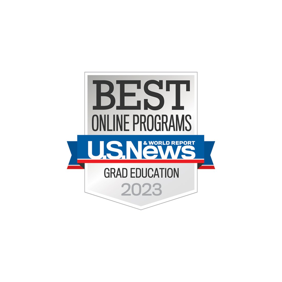 A U.S. News & World Report badge to represent Rowan University's ranking on the “Best Online Master's Education Programs” list by U.S. News & World Report.