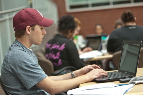 student typing