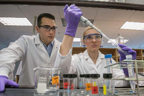 Researcher wearing eye protection